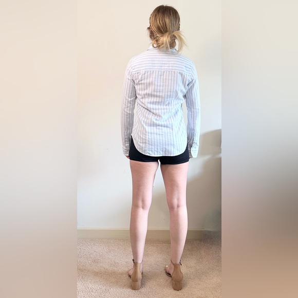 Vintage Y2K Abercrombie & Fitch Striped Linen Button Up Shirt - White/Blue - S - Picture 6 of 14
